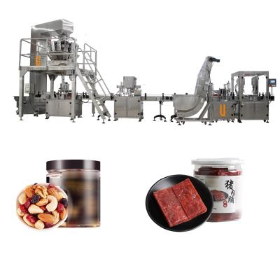 China OEM Automatic Bottle Filling Machine Pork Jerky Mixed Nut Snacks Mulit Heads Weigher Filling Capping Machines for sale