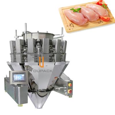 China Screw 1.0L 1.5L Weigher Packing Machine Dimple Plate Hopper 14 Head For Chicken Breast for sale
