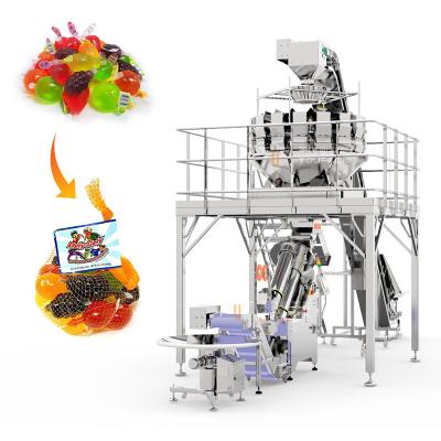 China Fruit Jelly Mesh Bag Packaging Machine 500g-5kg Clipping Machine With Multihead Weigher for sale
