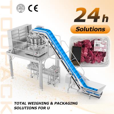 China Automatic Food Tray Sealer Machine with Multihead Weigher for High Speed & Stable Output, Accurate Weighing, and Wide Application Range for sale