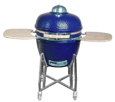 China 61cm Blue Charcoal 24 Inch Kamado Grill Bamboo Shelves And Handle for sale