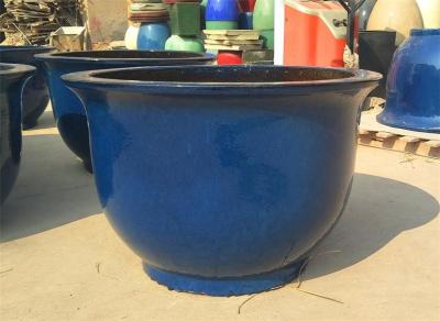 China Round 60cmx37cm Blue Ceramic Outdoor Garden Pots for sale