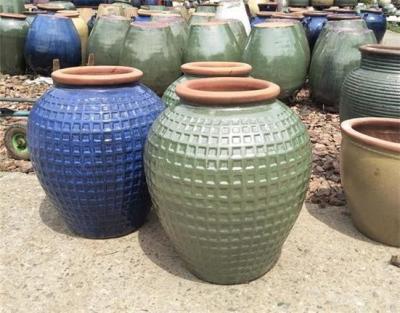 China Flower Blue Glazed 62cmx78cm Rustic Outdoor Plant Pots for sale