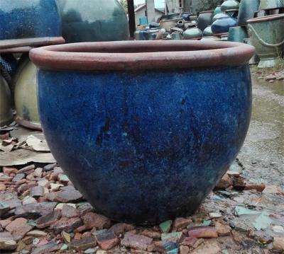 China Ceramic 32cmx27cm Green Rustic Outdoor Plant Pots for sale