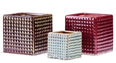 China Small Square 12x12x12cm Glazed Ceramic Indoor Pots for sale