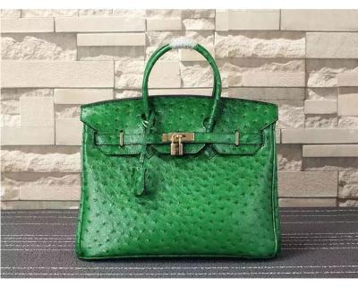 China ladies high quality 35cm green ostrich grain cowskin leather designer bags top selling leather handbags L-RB4-17 for sale
