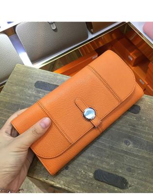 China Hot sell nice quality orange women designer purse natural goatskin purse passport purse flat purse LR-P01 for sale