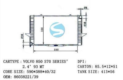 Chine OEM 86038221/39 de VOLVO automatique en aluminium durable 850 S70 SERIES'2.4 93MT de radiateur à vendre