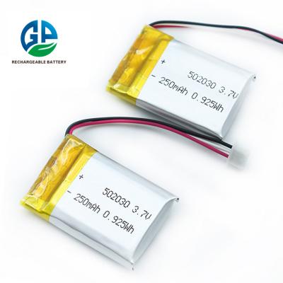 China 3.7volt 250mAh Rechargeable Lithium Polymer Battery Pack 502030 for sale