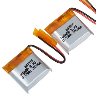 China Small Size Li Polymer Rechargeable Battery 601818 3.7V Lipo 160mAh for sale