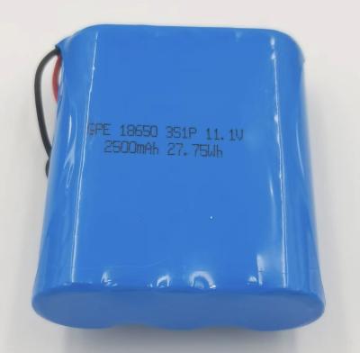 China 18650 Lithium Rechargeable Battery Pack 11.1V 2500mAh Battery For Detector for sale