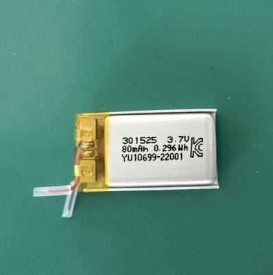 Chine Batterie de polymère de KC/CB 301525 3.7v Li, paquet de batterie de polymère d'ion du Li 80mAh à vendre