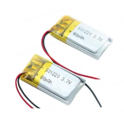 China Rechargeable Small Size 501220 3.7v 80mah Lithium Polymer Battery For BT Headset CB KC for sale