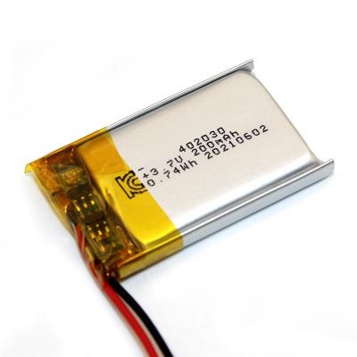 China 402030 3.7v 200mAh Lithium Battery Rechargeable KC UN38.3 Certified for sale
