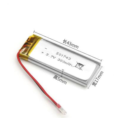 China 300mAh 3.7V Li Poly Rechargeable Battery Pack , KC Lipo Battery Pack 501743 for sale