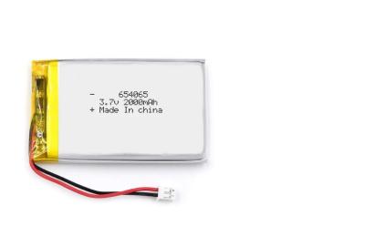 China High Discharge Lipo Battery Pack , 654065 3.7v 2000mAh 7.4Wh Lithium Polymer Battery for sale