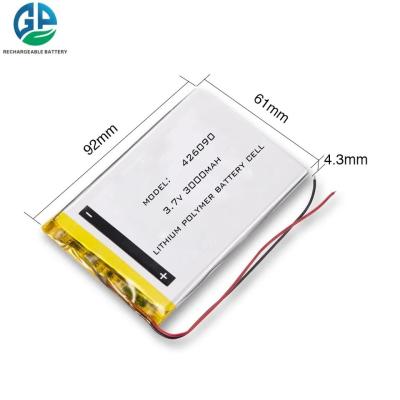 China High Discharge Lithium Polymer Battery 426090 3.7v 3000mah Flat Rechargeable Lipo Battery for sale