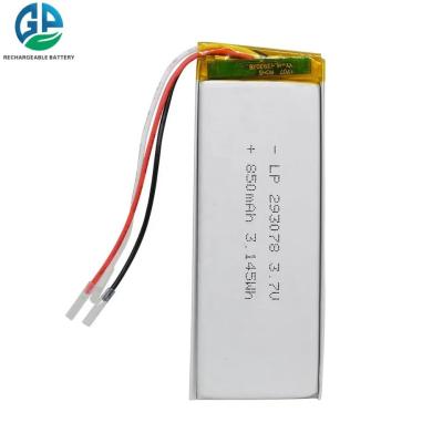 Китай Высокотемпературный перезаряжаемый Lipo293078 3.7V 850mAh Литий полимерный аккумулятор для зарядки продается