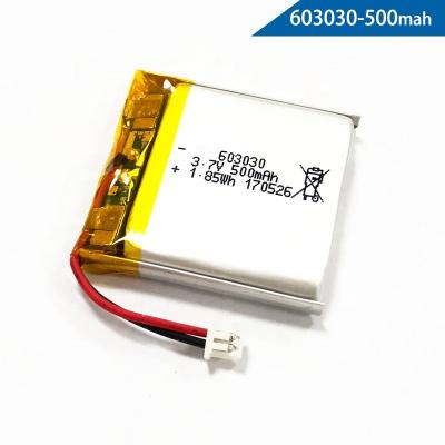 China IEC62133 3.7 Volt 500mAh 603030 Lithium Polymer Battery Pack for sale