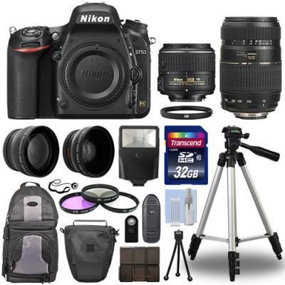 China Nikon D750 Digital SLR Camera + 4 Lens Kit: 18-55mm VR + 70-300 mm + 32GB Kit for sale