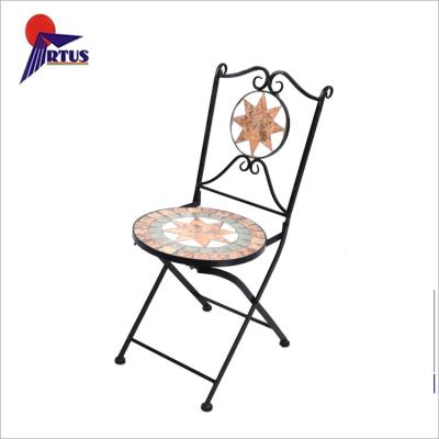 China Wholesale Mosaic Table Wrought Iron Garden Furniture Sets Design Ceramic Seat Outdoor Metal Bistros Patio Mosaic Chair for sale