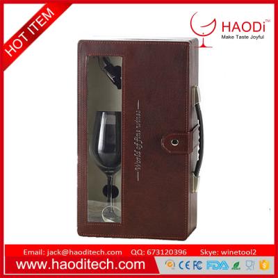 China Wine Gift Box Set Leather Wine Case Wine Carrier For Standard Wine Bottle for sale