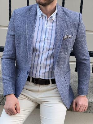 China Slim Fit Self Patterned Blue Business Casual Blazer Outfit for sale
