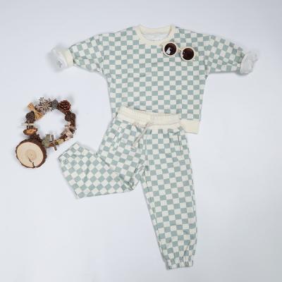 China French Terry Pullover Sweat Shirt 230gsm Children'S Play Set With Checkered Print for sale