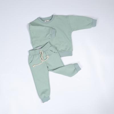 China Green Plain Pullover Sweatshirt 300gsm Classic Sweat Pants Set With Fleece Fabric for sale