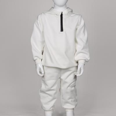 China Kids Half Zip Pullover Sweatshirt 300gsm And Jogger Pants Set White Color for sale
