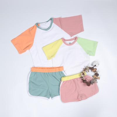 China Organic Cotton Unisex Child Street Wear Color Block Biker Short Set for sale