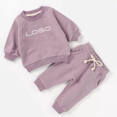 China 2 PCS Autumn Kids French Terry Sweatshirt Set With Neck Tape Design Long Sleeve Tracksuit Lounge Sets For Toddlers for sale