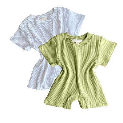 China Ribbed Cotton New Born Rompers Short Sleeve Olive Stylish Summer for sale