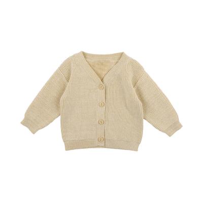 China 100% Cotton Custom Made Sweaters Neutral Baby V-Neck Rib Knitted Cardigan Button Front Drop Shoulder Sweater For Spring for sale