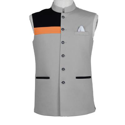 China Men'S Cotton Stand Collar Waistcoat Custom For Special Occasion Party Wear Colorblock Vented Hem Waistcoat for sale