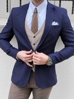 China Blue Slim Fit Business Casual Suit Jacket Casual Navy Peak Lapel Blazer for sale