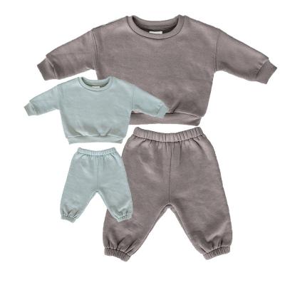 China Custom Fleeced Cotton Crew Neck Pullover Sweatsuit 2PCS For Mommy And Me for sale