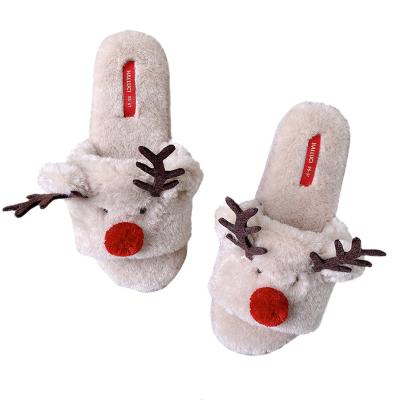 China Fashion trend halluci rabbit fuzzy rabbit women's plush house slippers reindeer fur Christmas indoor slippers for ladies for sale