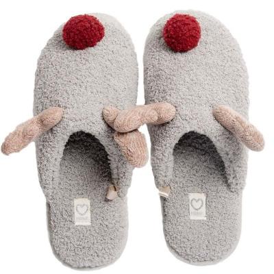 China CUSHIONING Unicorn Plush Home Women Slippers Reindeer Fur Christmas Animal House Slippers For Ladies for sale