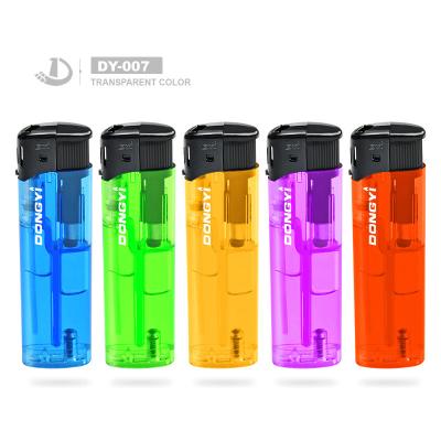 China Competitive Model NO. DY-007 Torch Refillable Electric Lighter with Transparent Color for sale