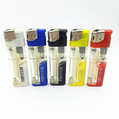 China Dongyi Refillable Transparent Color Plastic Electric LED Lighter 8.22*2.49*1.14CM for sale