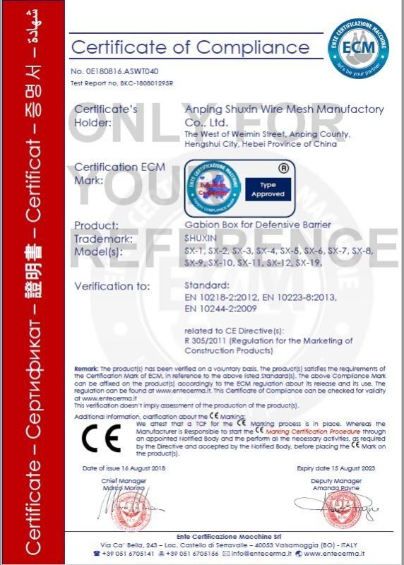 CE - Anping Shuxin Wire Mesh Manufactory Co., Ltd.