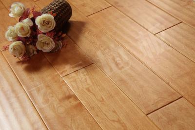 China prefinished & hand scraped white Birch wood flooring, premium grade for sale