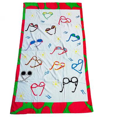 China Oversize 100%Cotton Custom Logo Velour Beach Towel Terry Printed Glasses Patten Cotton Beach Towels for sale