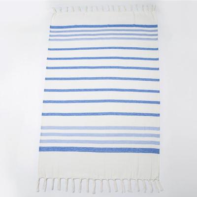 China 100% Cotton Turkish Tassel Beach Towel Yarn-Dyed Jacquard Blue And White Stripe Beach Towel for sale