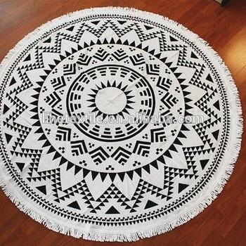 China cotton reactive printed round beach towel with tassels 150cm 300-600gsm customer design for sale