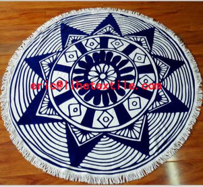 China round beach towel with tassel ,reactive printed , velour , for sale