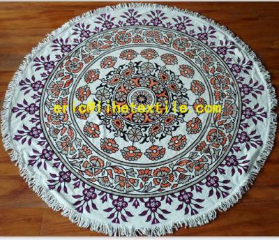 China reactive printed round beach towel with decorative border , OEM design for sale