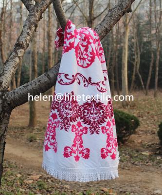 China round beach towel printed with tassel customer design , dia 150cm for sale
