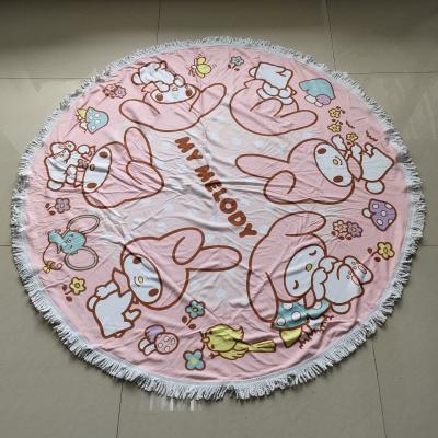 China wholesale customized pink microfiber sand free  printed round beach towels with tassels for sale